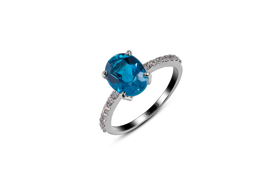 Elegant Blue London Topaz Ring with Zircons in Sterling Silver 925 | Shop Now